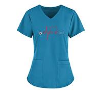 Bastwahl Chemisier Blanc Femme Médicale col en V Manches Courtes Élastique et esthticienne avec Poches Chemise Anti-Rides Uniforme Confortable Respirant Multiples Blouse Vêtements Kiné Ergothérapeute