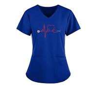 Bastwahl Chemisier Blanc Femme Médicale col en V Manches Courtes Élastique et esthticienne avec Poches Chemise Anti-Rides Uniforme Confortable Respirant Multiples Blouse Vêtements Kiné Ergothérapeute