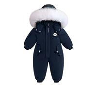 Bastwahl Combinaison Bebe Enfant Hiver De Ski Hiver Polaire Fleece Chaud à Capuche Manches Longues Body Combinaison Étanche Couleur Unie Col De Fourrure avec Gants Hoodie Fille 0-12 Mois