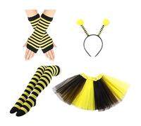 Bastwahl Costume d'abeille, Déguisement Abeille Adulte, d'abeille pour Adulte avec Bandeau Antenne Tutu Gants à Rayures Bas Lunettes de Soleil, pour Carnaval Fête Cosplay