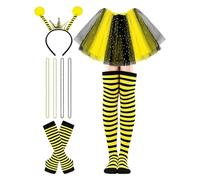 Bastwahl Costume d'abeille, Déguisement Abeille Adulte, d'abeille pour Adulte avec Bandeau Antenne Tutu Gants à Rayures Bas Lunettes de Soleil, pour Carnaval Fête Cosplay