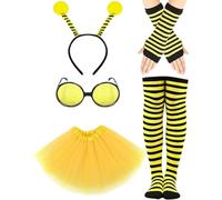 Bastwahl Costume d'abeille, Déguisement Abeille Adulte, d'abeille pour Adulte avec Bandeau Antenne Tutu Gants à Rayures Bas Lunettes de Soleil, pour Carnaval Fête Cosplay