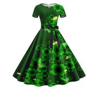 Bastwahl Costume de léprechaun Irlandais pour Femme avec trèfle Porte-Bonheur Irlandais pour la Saint-Patrick Vert Robe Cocktail sans Manches 06