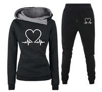 Bastwahl Ensemble de Sport Femme - Jogging 2 pièces Survetement de Sport Pantalon Et Sweat à Capuche Survetement Chic Et Elegant Imprimé Amour Heartbeat Vetement De Sport