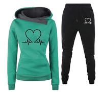 Bastwahl Ensemble de Sport Femme - Jogging 2 pièces Survetement de Sport Pantalon Et Sweat à Capuche Survetement Chic Et Elegant Imprimé Amour Heartbeat Vetement De Sport