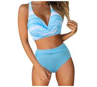Bastwahl Femme Maillot de Bain Push Up Rembourré Sexy Taille Haute Ensembles Deux Rembourré Bikini Set Triangle à Lacets Réglables Ties-Up Chic Froncé Mid Waisted Short Beachwear Plage Vacances