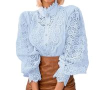 Bastwahl Haut Sexy Dentelle Femme à Manches Longues en Maille Sexy Élégant Chic Respirante Haut Blouse Renaissance Florale Col V Y2k avec Superposition Tops Tenue Rave Soirée Cocktail Travail