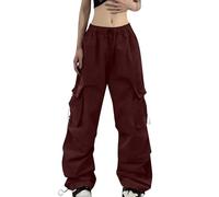 Bastwahl Jean Cargo Femme High Waist Cargo Strech Large Stretch Militaire Pantalons Parachute Pants Couleur Unie Léger Automne Classique Hiver Gothique Bas de Survêtement pour Un Usage Quotidien