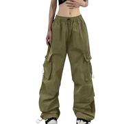 Bastwahl Jean Cargo Femme High Waist Cargo Strech Large Stretch Militaire Pantalons Parachute Pants Couleur Unie Léger Automne Classique Hiver Gothique Bas de Survêtement pour Un Usage Quotidien