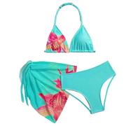 Bastwahl Maillot de Bain Fille 7-16 Ans - Adolescente Fille 3 Pièces Haut Bikini Triangle Floral Slip et Jupe Natation Imprimé Floral Ensemble Stylé Pratique pour Plage Piscine Sorties Aquatiques