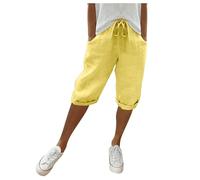 Bastwahl Pantacourt Femme Été Lin - D'Été Élasticité Respirants Elégante Lin Coton Bermuda À Rayures, Bermuda Coupe Décontractée Short Court Casual avec Poche Pas Cher Panta Vetement Pantacourt