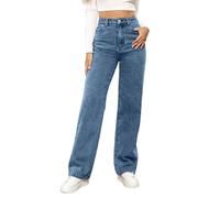 Bastwahl Pantalon Jeans Droit Femme à Jambe Large Y2k Bleu Wide Leg Jeans Pantalon Elastique Coupe Ample Classique Amincissantes Hiver Vintage Pants Streetwear pour Randonnée Fitness Straight
