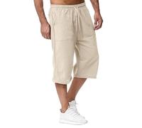 Bastwahl Pantalon Survetement Homme, 2025 Short Lin et Bermuda Homme 3/4 Long D'Été Pantacourt Coton, pour La Plage, Le Yoga, Le Jogging, Pantalon Taille Elastique Décontracté Bleu 3XL