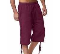 Bastwahl Pantalon Travail Femme, 2025 Short Lin et Bermuda Homme 3/4 Long D'Été Pantacourt Coton, pour La Plage, Le Yoga, Le Jogging, Pantalon Taille Elastique Décontracté Rouge L