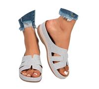 Bastwahl Pantoufles Femme Confortable Orthopédiques Été Bohême Mode Compensées Pantoufles Marche T-Sangle avec Talon Bloc Semelle Souple à Soutien Plantaire Premium Mules Claquettes Vintage