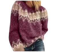 Bastwahl Pull Laine Femme - Norvégien d'hiver Chaud Chic Pull Over Tricoté Col Rond À Manches Longues Sweater Tops Motif Jacquard Tunique Grande Taille Pas Cher Décontractés Vetement Automne-Hiver