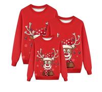 Bastwahl Renne Pull de Noël pour la Famille Femme Homme Enfants Longue Manches Tops Christmas Sweater Pulls De Noël Familles Col Rond Christmas Sweat-Shirt Hiver Chaud Santa Wapiti Imprimé Assortis