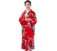 Bastwahl Robe Kimono Japonaise Geisha Yukata Robe de Bain en Satin Fleur de Paon avec Accessoires pour Femmes 7