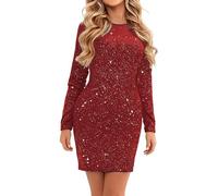 Bastwahl Robe Réveillon Femme Élégant Soirée Paillette à Manches Longues Dentelle Sequin Tunique Robes Cocktail Respirante Slim Classiques Magnifique Comfortable Mini Mode Festive Club Pas Cher