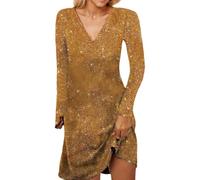 Bastwahl Robe Réveillon Femme Paillette Élégant Soirée Sequin Col en V Sexy Tunique Robes Cocktail A Couleurs Pures Grandes Tailles Chic Classiques Magnifique Maxi Dress Haute Pas Cher Festive Club