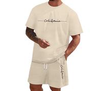 Bastwahl Short Jogging Homme 11xl Noir, T Shirts et Short pour Hommes Ensemble Survêtement à Manches Courtes Jogging Sportswear d'été M-6XL Beige XL