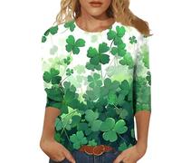 Bastwahl Tee Shirt Femme Grande Taille Irlandais du Jour Saint Patrick Col Rond Chemisier Tee Shirt St Patrick's Day Imprimé Vert Porte-Bonheur de St Patty Vêtements Festifs Tenues Costume, Carnaval