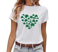 Bastwahl Tee Shirt Femme Saint Patrick Irlandais du Jour Col Rond Chemisier Tee Shirt Quatre Feuilles Trèfle St Patrick's Day Vert Porte-Bonheur Écossaise Tenues Vêtements Festifs Costume, Carnaval