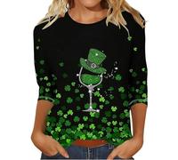 Bastwahl Tshirt Manche Femme Saint Patrick Irlandais du Jour Col Rond Chemisier Deguisement Quatre Feuilles Trèfle Imprimé Vert Porte-Bonheur Écossaise Tenues Vêtements Festifs Fête À Thème