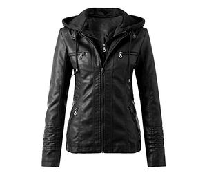 Bastwahl Veste Perfecto Cuir Femme - à Capuche Simili Cuir Motard Style Manteau, Veste Courte Elegante De Style Moto, Blouson Faux Manches Longues