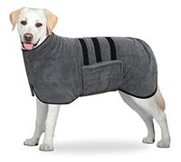 BASVII Peignoir en Microfibre, Serviette Extra Absorbant et Séchage Rapide avec Velcro et Bande Rétractable Réglable, pour Grands Moyens et Petits Chiens (Gris, XL)