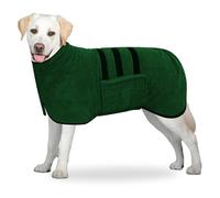 BASVII Peignoir en Microfibre, Serviette Extra Absorbant et Séchage Rapide avec Velcro et Bande Rétractable Réglable, pour Grands Moyens et Petits Chiens (Vert, XL)