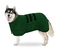 BASVII Peignoir en Microfibre, Serviette Extra Absorbant et Séchage Rapide avec Velcro et Bande Rétractable Réglable, pour Grands Moyens et Petits Chiens (Vert, XXL)