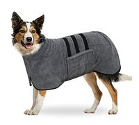 BASVII Peignoir en Microfibre, Serviette Extra Absorbant et Séchage Rapide avec Velcro et Bande Rétractable Réglable, pour Grands Moyens et Petits Chiens (Gris, L)