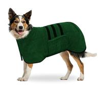 BASVII Peignoir en Microfibre, Serviette Extra Absorbant et Séchage Rapide avec Velcro et Bande Rétractable Réglable, pour Grands Moyens et Petits Chiens (Vert, L)