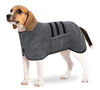 BASVII Peignoir en Microfibre, Serviette Extra Absorbant et Séchage Rapide avec Velcro et Bande Rétractable Réglable, pour Grands Moyens et Petits Chiens (Gris, M)