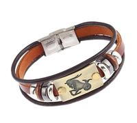 BASXDRFXZ Bracelet Tressé 12 Bracelet en cuir de vache Constellation couple simple acier inoxydable(Capricorn)