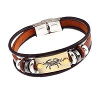 BASXDRFXZ Bracelet Tressé 12 Bracelet en cuir de vache Constellation couple simple acier inoxydable(Cancer)