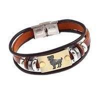 BASXDRFXZ Bracelet Tressé 12 Bracelet en cuir de vache Constellation couple simple acier inoxydable(Aries)