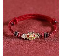BASXDRFXZ Bracelet Tressé Bracelet porte-bonheur tissé à la main, ancien sable français, or, émail, éveil du Lion, corde tressée, rouge(Wine red)