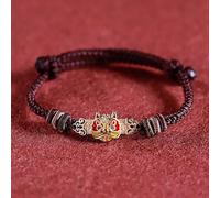 BASXDRFXZ Bracelet Tressé Bracelet porte-bonheur tissé à la main, ancien sable français, or, émail, éveil du Lion, corde tressée, rouge(Coffee)