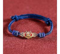 BASXDRFXZ Bracelet Tressé Bracelet porte-bonheur tissé à la main, ancien sable français, or, émail, éveil du Lion, corde tressée, rouge(Blue)