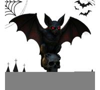 Bat Skull Wall Lamp, Gothic 3D Resin Sculpture with LED, Creepy Halloween Light Fixture for Bedroom, Escape Room, Bar, Bedside, Living Room, and Horror Themed Decor, 6.5x2.83x5.91 inches