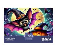 Bat sorcière Citrouille 1000 Pièces Puzzle pour Adultes Jeux De Défi Familial Puzzle Anti-Stress Entraîner La Mémoire du Cerveau pour Adultes Et Enfants De 14 Ans Et Plus 70x50cm/1000pcs