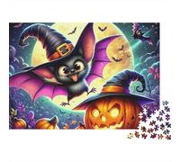 Bat sorcière Citrouille 1000 Pièces Puzzle pour Adultes Jeux Éducatifs Divertissement Apaisant Cultiver l'esprit D'équipe pour Hommes, Femmes, Seniors 300pcs (40x28cm)