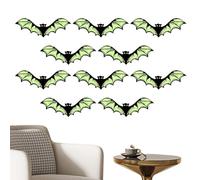 Bat Wall Decor, Glow in the Dark Bats, 5.91x2.48x0.2 Inches Vintage Halloween Decoration, 10-Piece Set with Luminous Effect, Spooky Ornament for Classroom Haunted House Home Bathroom Bedroom Party