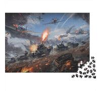 Bataille Aérienne Combat de Tanks Puzzle 1000 Pièces Puzzle pour Adultes Scène de Guerre Décoration 52x38cm/1000pcs