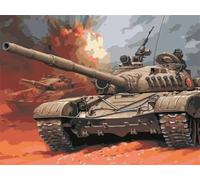 Bataille de chars Peinture par Numéro Adultes avec Pinceaux et Acrylique(avec Cadre)Bricolage Toile Peintures à l'huile Kits pour Enfants Débutant Paint by Numbers pour Maison Décoration 80x100cm