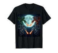 Bataille de Dragon épique sous la Pleine Lune Fantasy Art T-Shirt