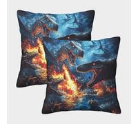 Bataille des Dinosaures - Art Fantastique Housse Coussin 2 Pièces Disponible Toutes Les Saisons Taie d'oreiller Décoratifs Taies d'oreiller Canape Luxe pour Siège Maison 45x45cm