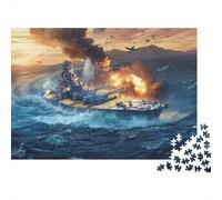 Bataille Navale Puzzle 1000 Pièces pour Adultes Scène de Cuirassé Jeu de Puzzle 1000 Pièces Papier Détente Cadeau 52x38cm/1000pcs